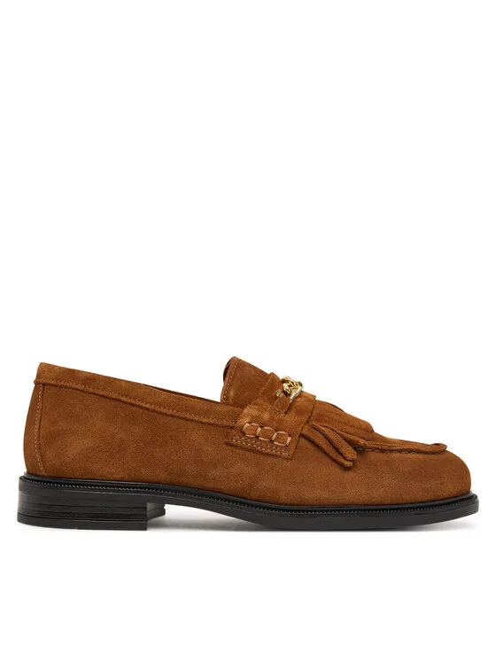 Tommy Hilfiger лоуфъри с дебела подметка Th Chain Fringe Suede Loafer FW0FW09918 Кафяв – Дамски лоуфъри