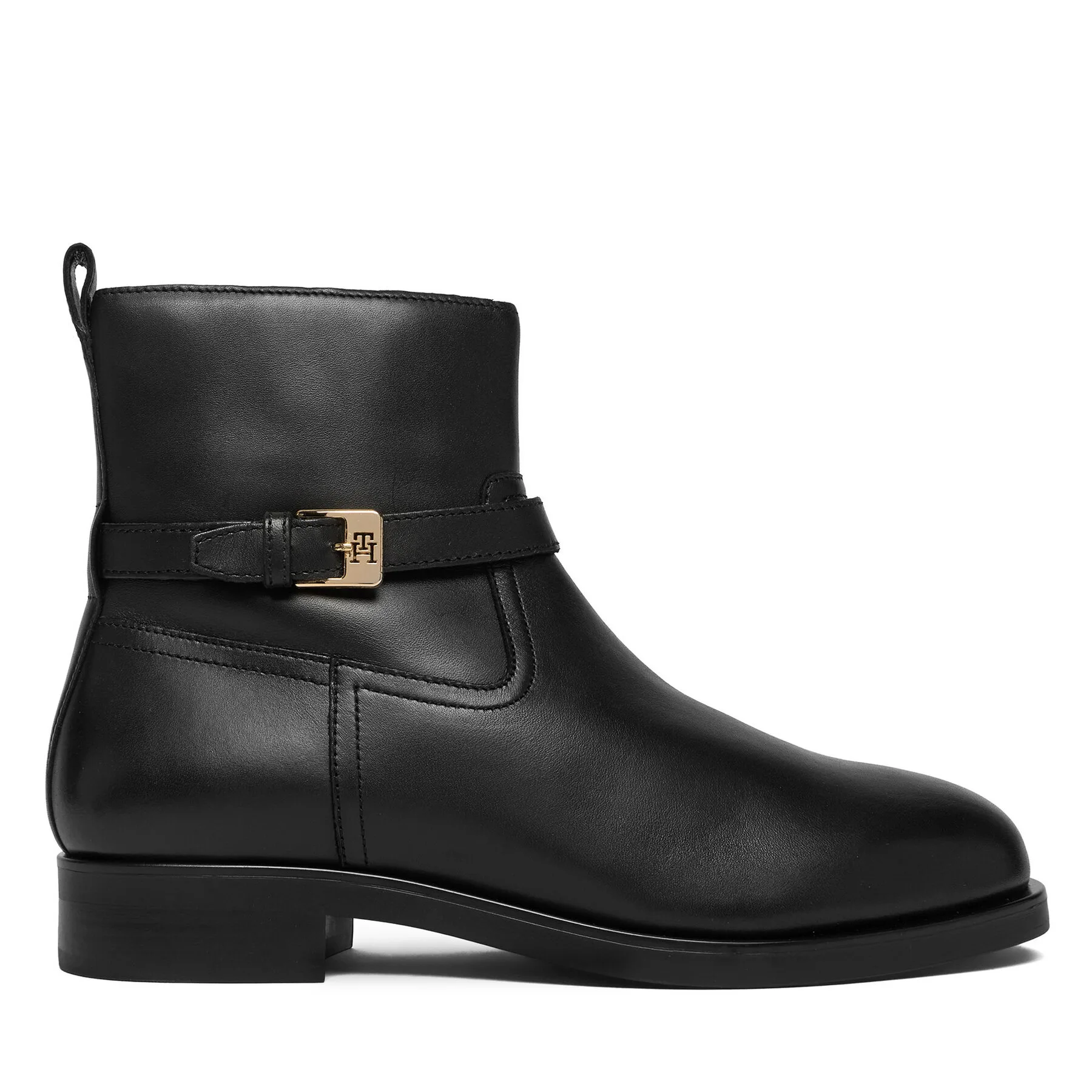 Боти Tommy Hilfiger Th Buckle Riding Leather Bootie FW0FW08781 Черен – Дамски равни боти