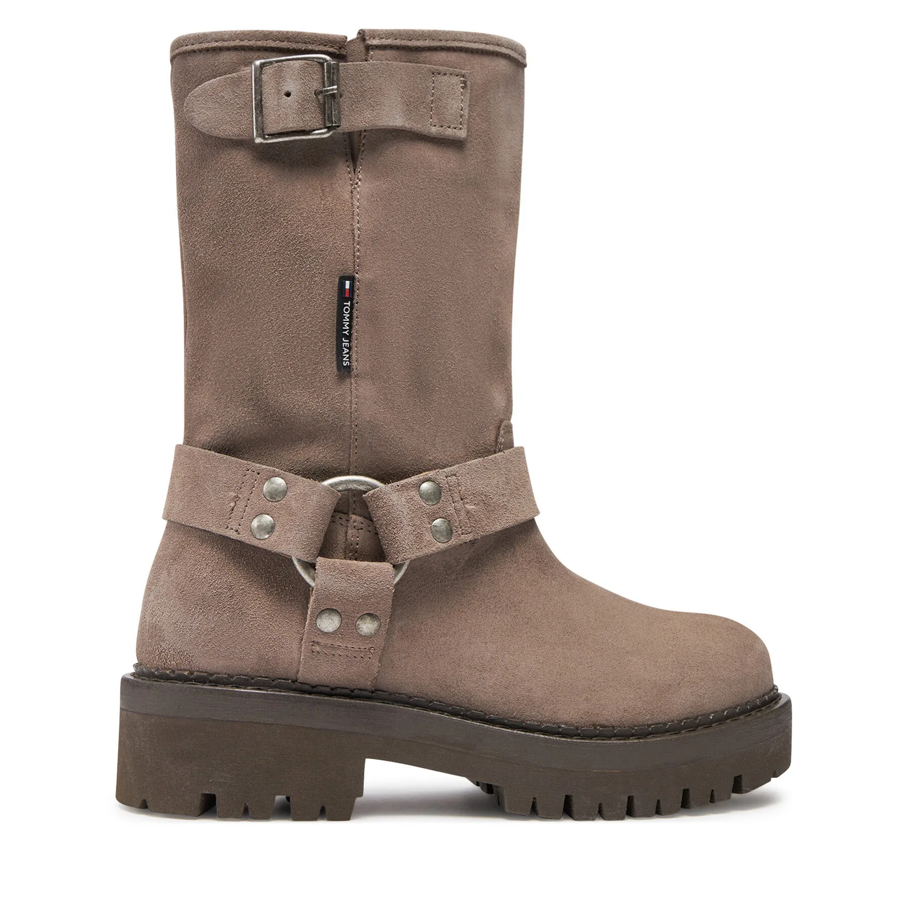 Боти Tommy Jeans Tjw Urban Biker Boot Suede EN0EN02729 Сив – Дамски равни боти