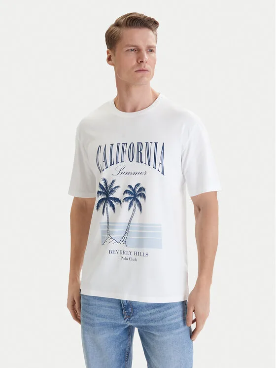 Beverly Hills Polo Club Тишърт W126-BHMTS-1020-01P Бял Regular Fit – Мъжки поло тениски