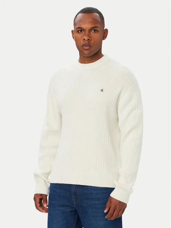 Calvin Klein Jeans Пуловер LV04RH328G Кремав Regular Fit – Мъжки пуловери и жилетки