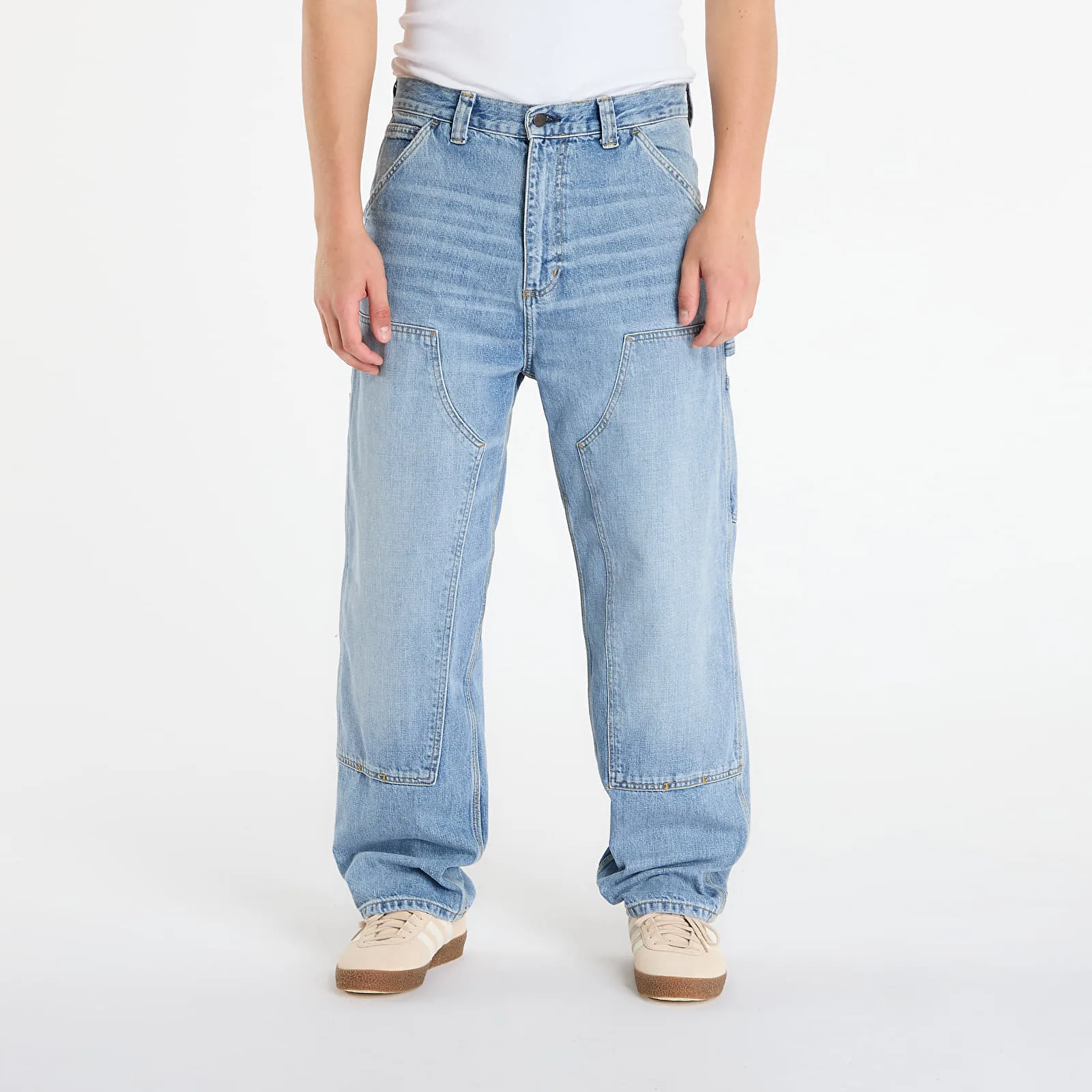 Мъжки панталон Carhartt WIP OG Double Knee I035797.01UR син – Blue Burst Washed – Мъжки текстилни панталони